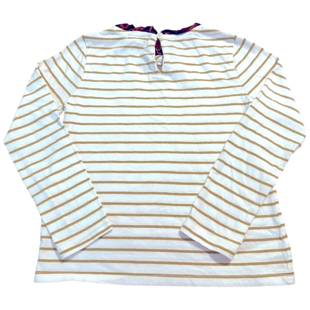 Crewcuts Girls Gold Striped Long Sleeve Top with Plaid Ruffle Neck XS (4-5) - Picture 4 of 6